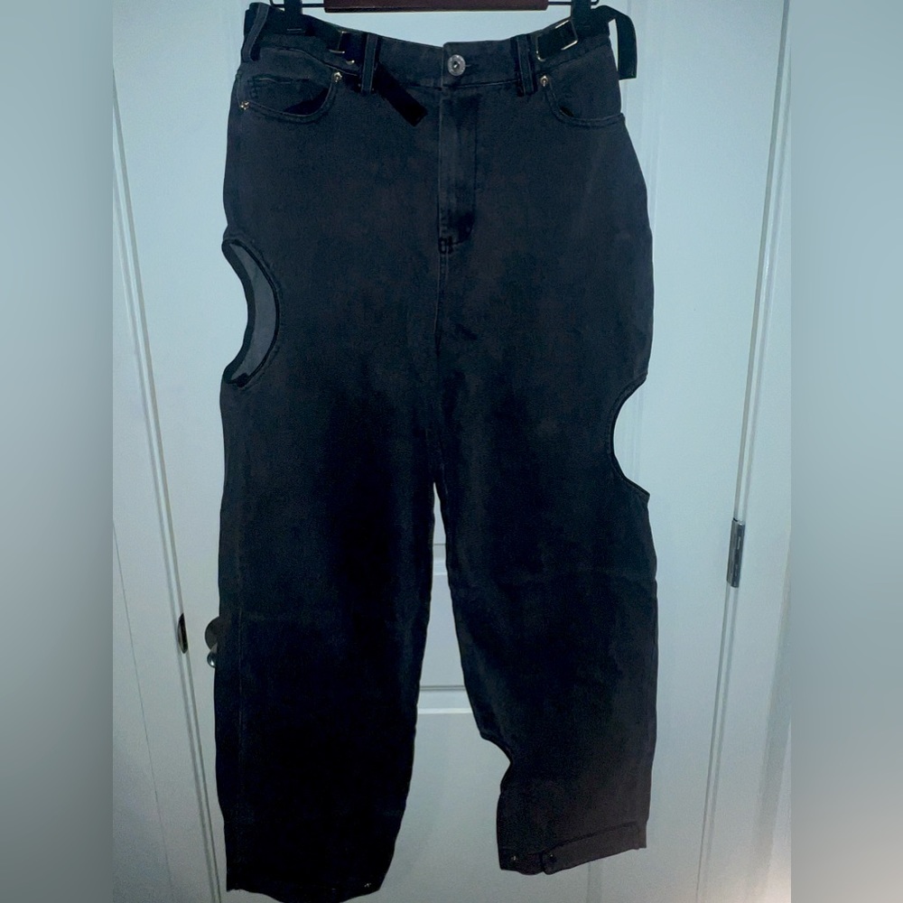 High fashion Cut out gray wash cut-out jeans never worn